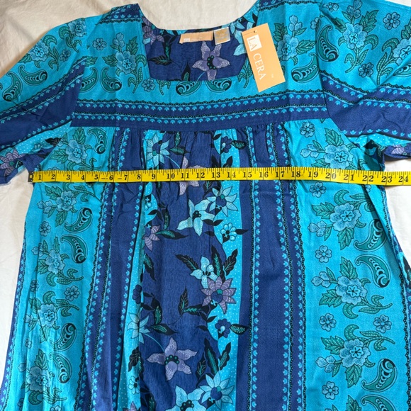 LA CERA Dress Womens Large Blue Boho Floral Print Midi Cottagecore NWT - Picture 6 of 16